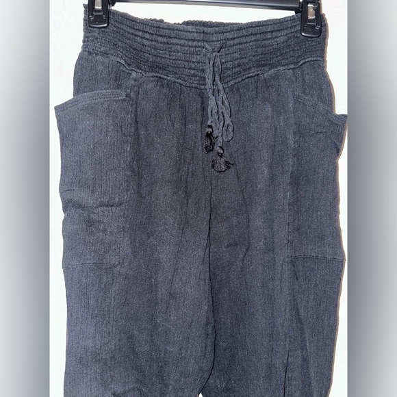Aerie women’s black smocked waist pull on black pants boho beach summer S - Picture 2 of 7